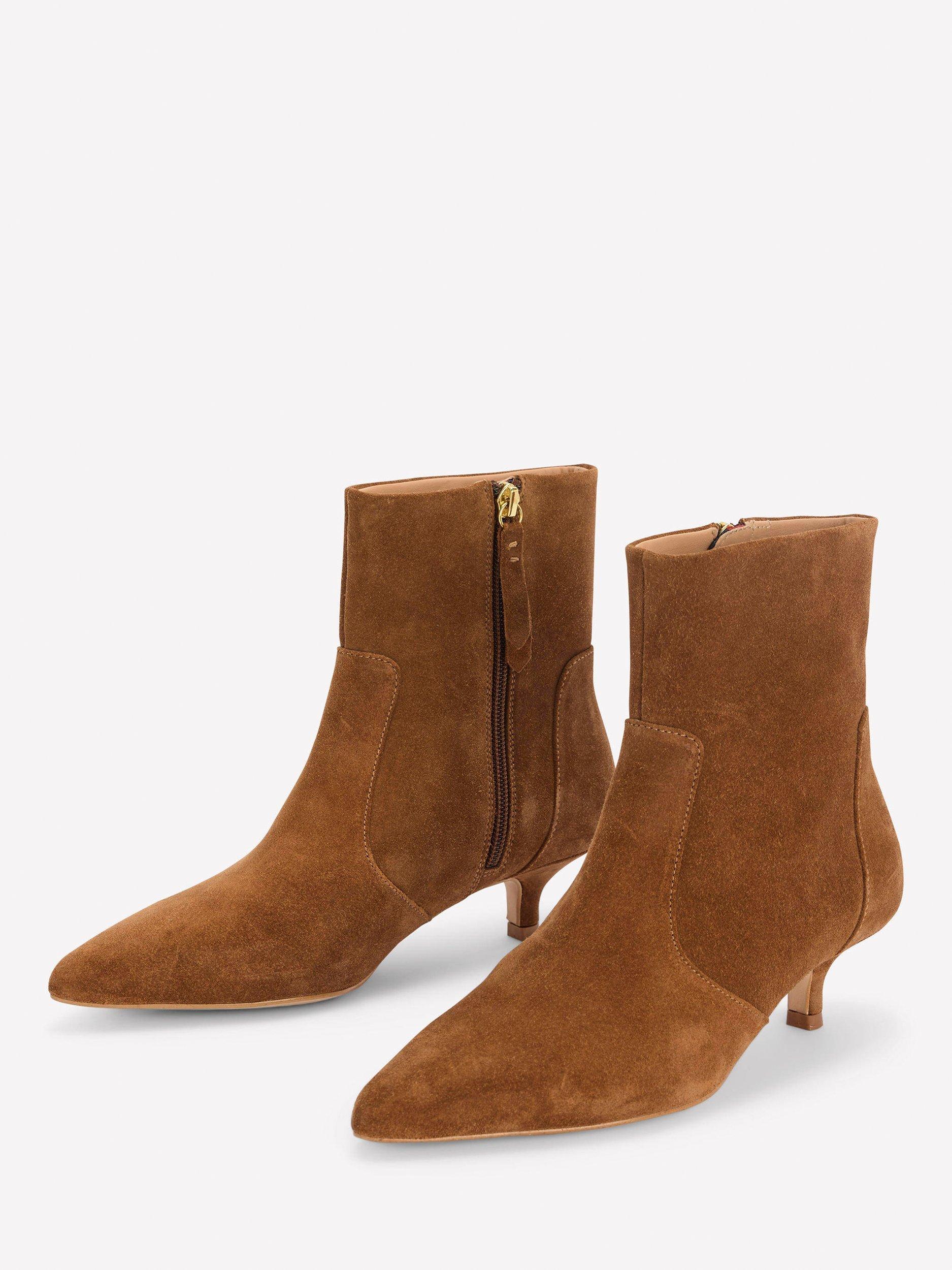 Product image 2 of 4, which shows Boden Suede Kitten Heel Ankle Boots, Cognac, 4