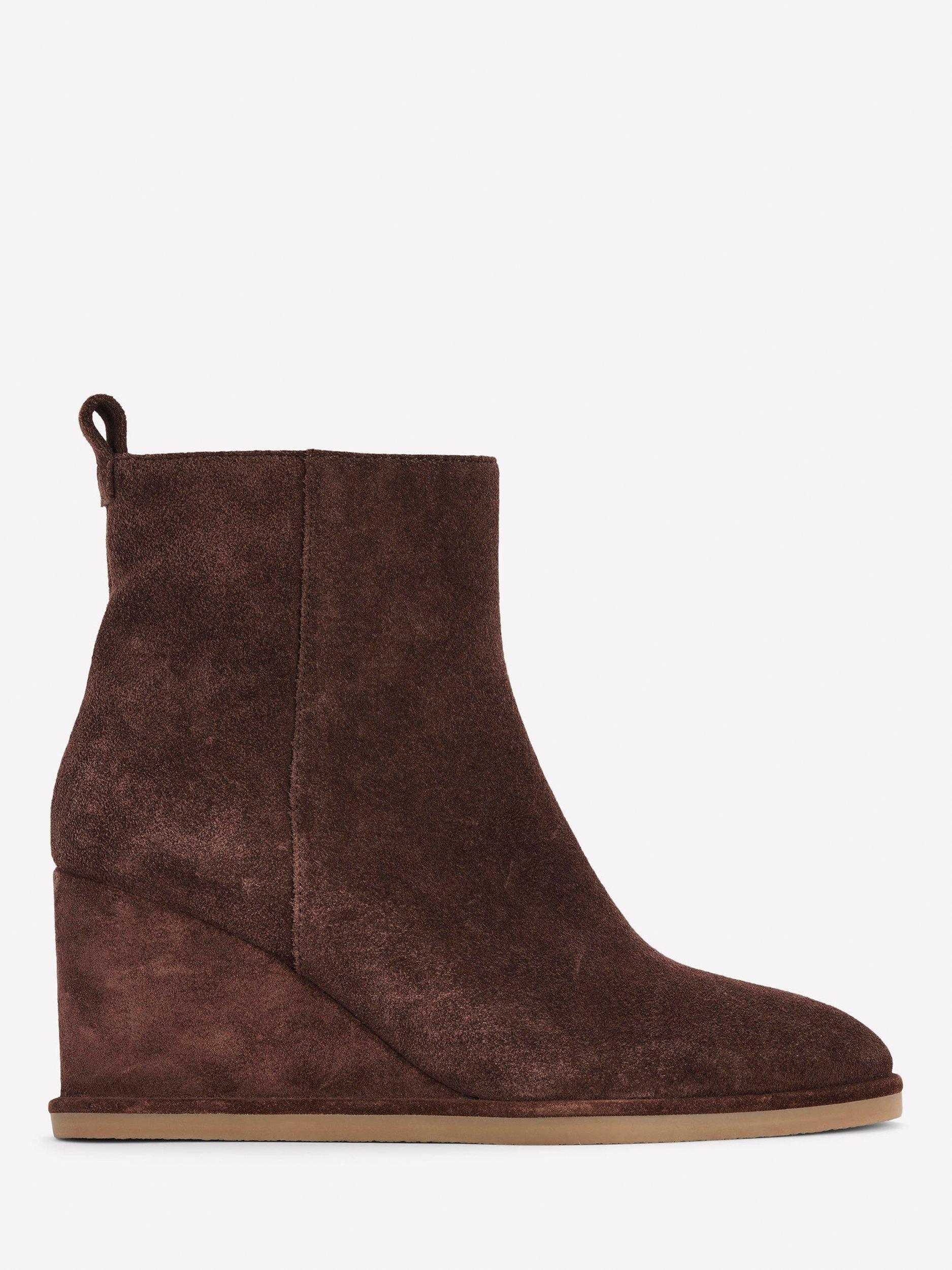 Product image 1 of 4, which shows Boden Suede Smart Wedge Boots, Bitter Chocolate, 6