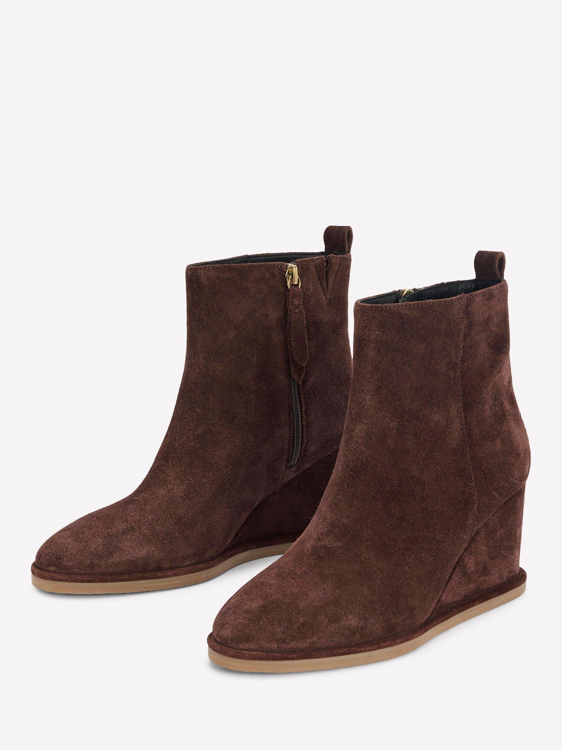 Product image 2 of 4, which shows Boden Suede Smart Wedge Boots, Bitter Chocolate, 6