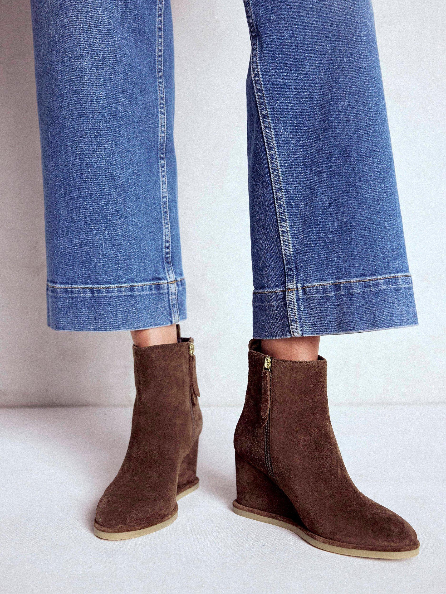 Product image 4 of 4, which shows Boden Suede Smart Wedge Boots, Bitter Chocolate, 6