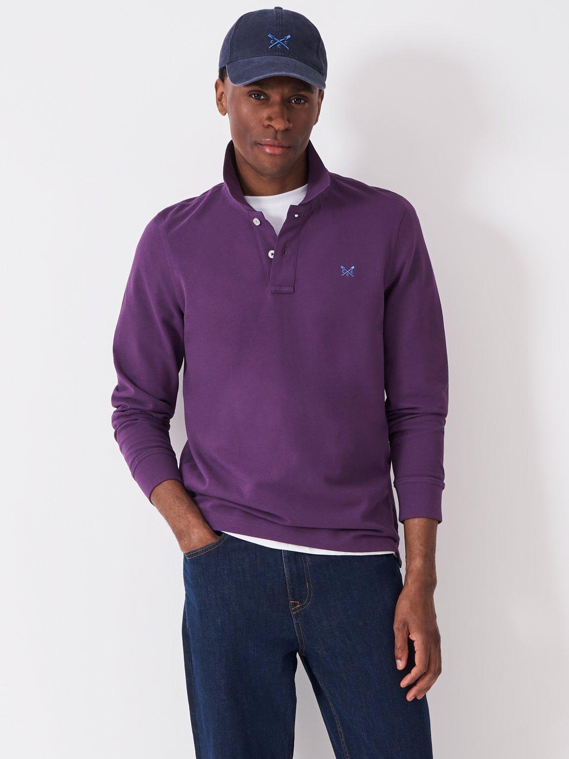 Product image 1 of 5, which shows Crew Clothing Cotton Blend Regular Fit Long Sleeve Polo Shirt, Ruby Red, L