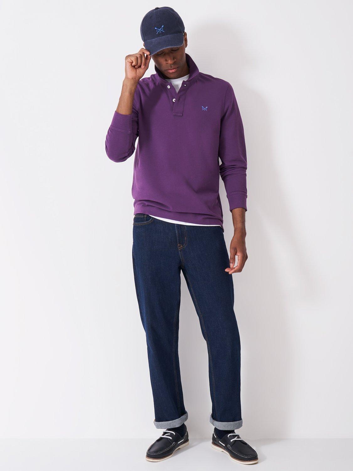 Product image 3 of 5, which shows Crew Clothing Cotton Blend Regular Fit Long Sleeve Polo Shirt, Ruby Red, L