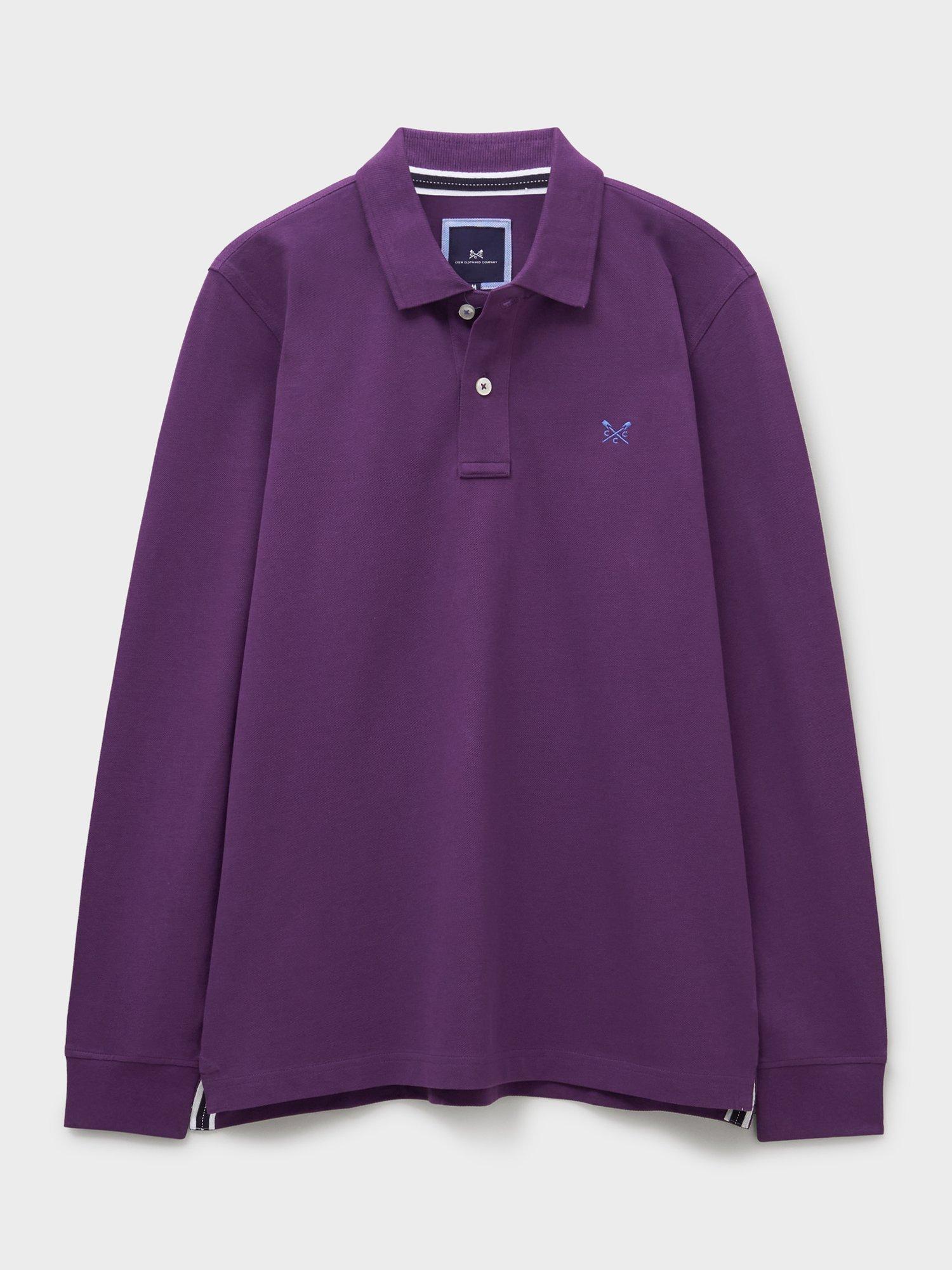 Product image 5 of 5, which shows Crew Clothing Cotton Blend Regular Fit Long Sleeve Polo Shirt, Ruby Red, L