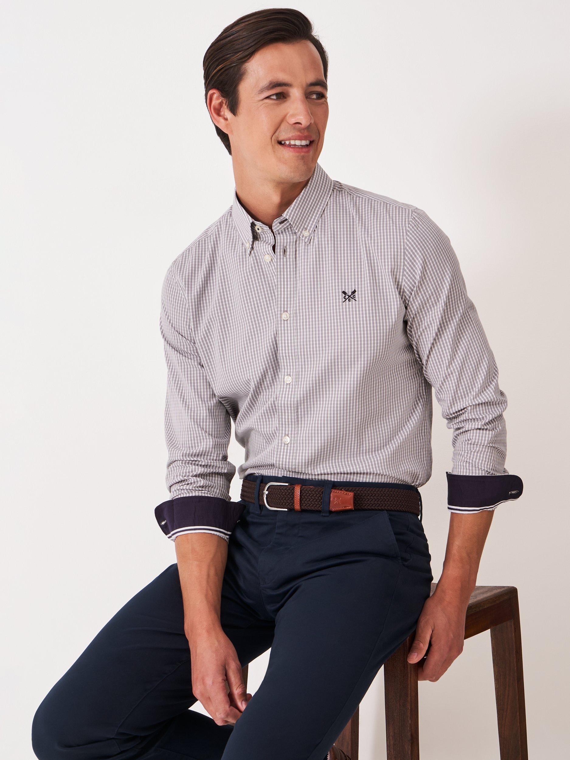 Product image 1 of 5, which shows Crew Clothing Cotton Slim Fit Check Shirt, Graphite Grey, L