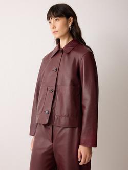 Jigsaw Eve Cropped Pure Leather Jacket, Red, Red