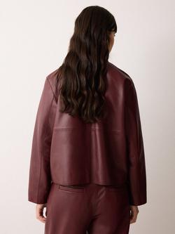 Jigsaw Eve Cropped Pure Leather Jacket, Red - view 2, Red