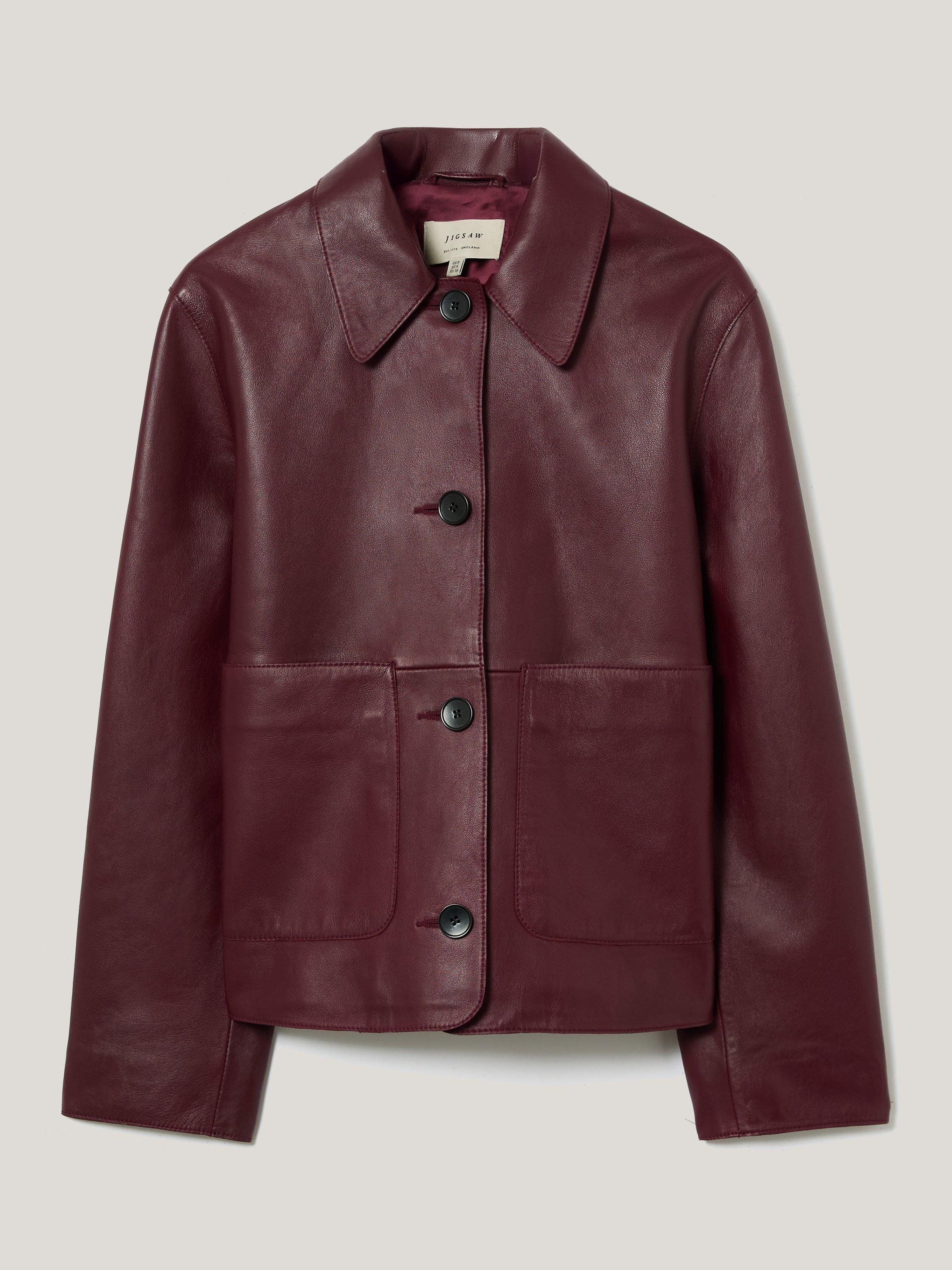 Product image 5 of 6, which shows Jigsaw Eve Cropped Pure Leather Jacket, Red, 6