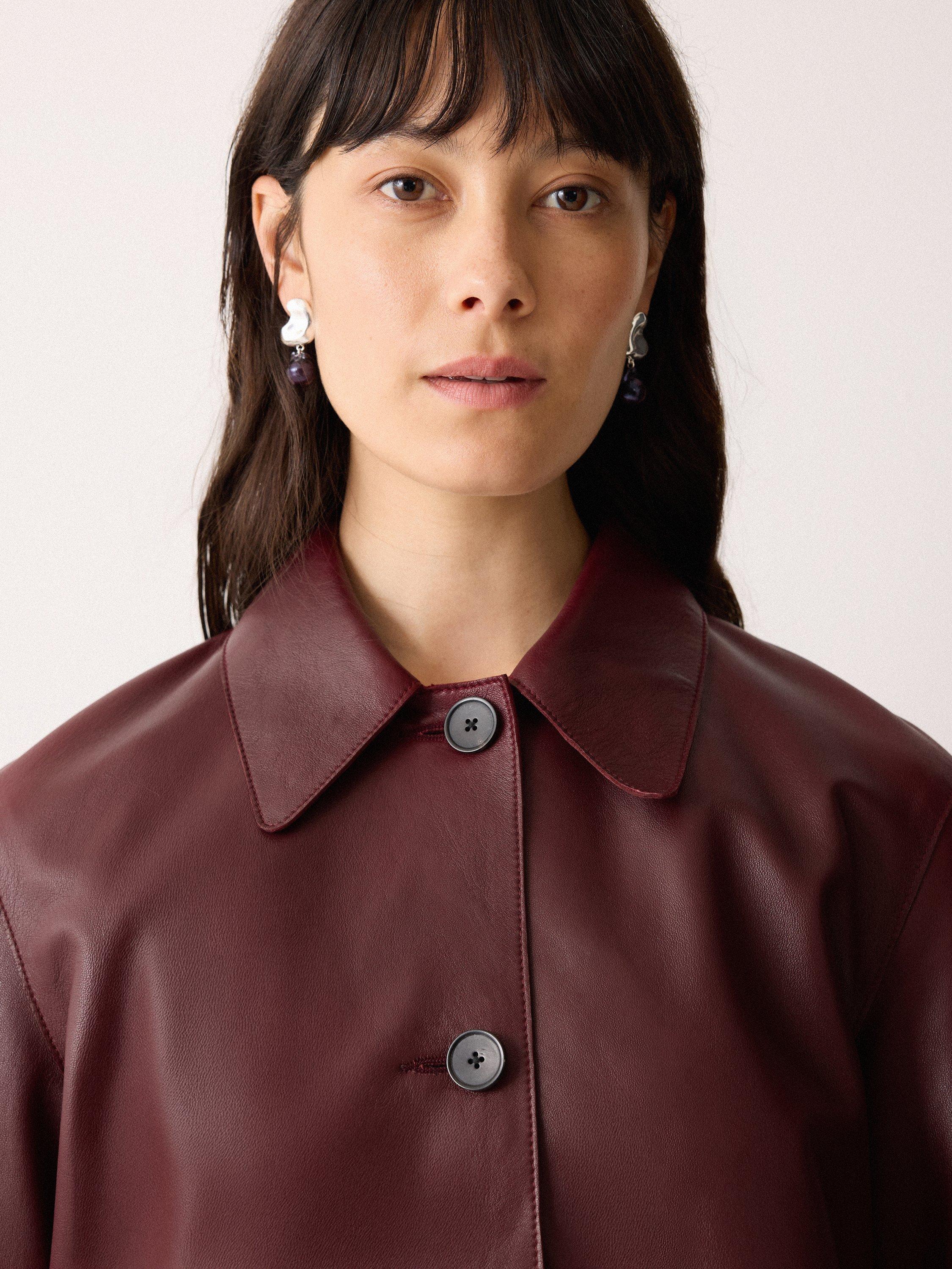 Product image 6 of 6, which shows Jigsaw Eve Cropped Pure Leather Jacket, Red, 6