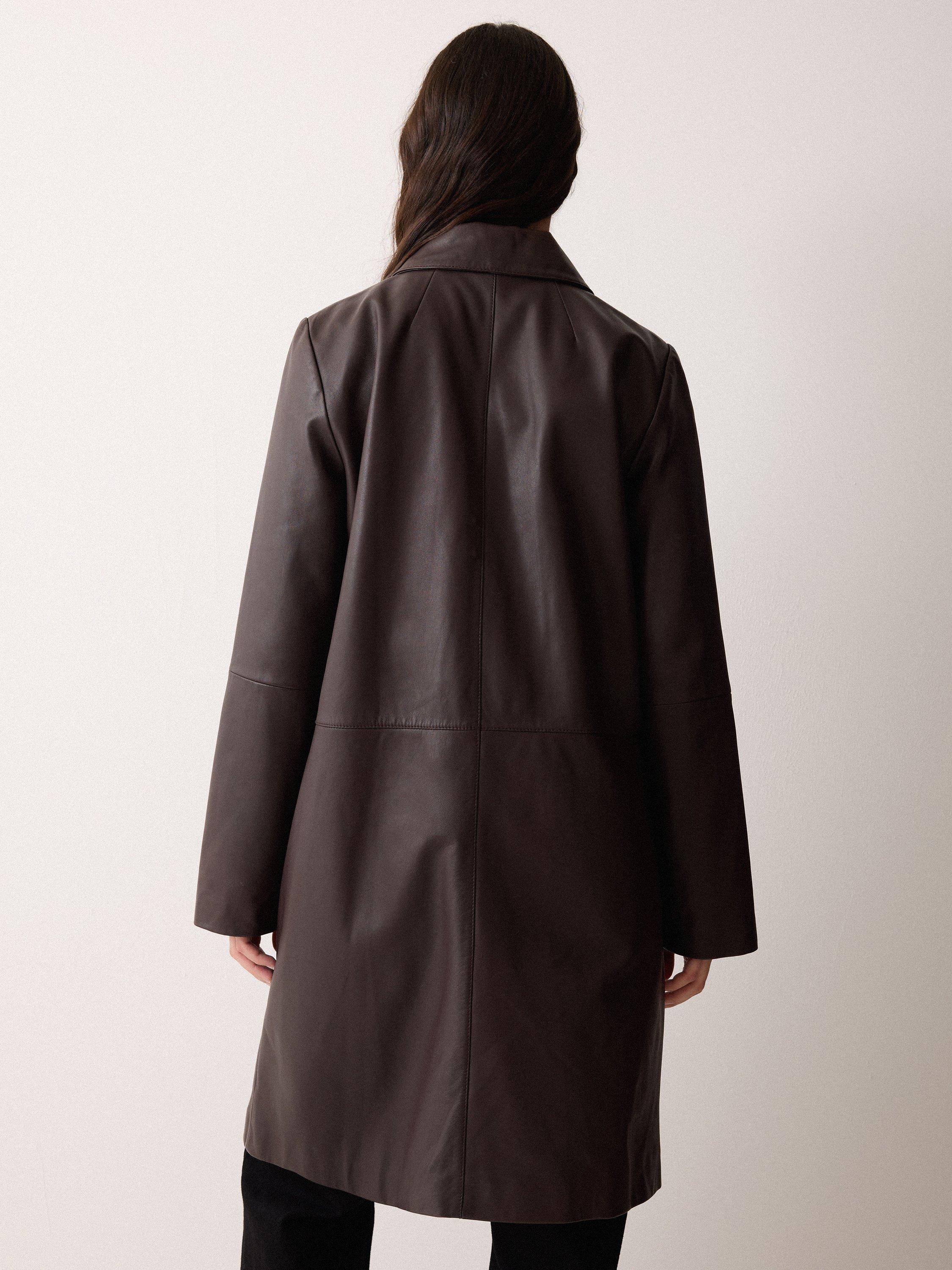 Product image 2 of 6, which shows Jigsaw Pure Leather Trench Coat, Purple, 6