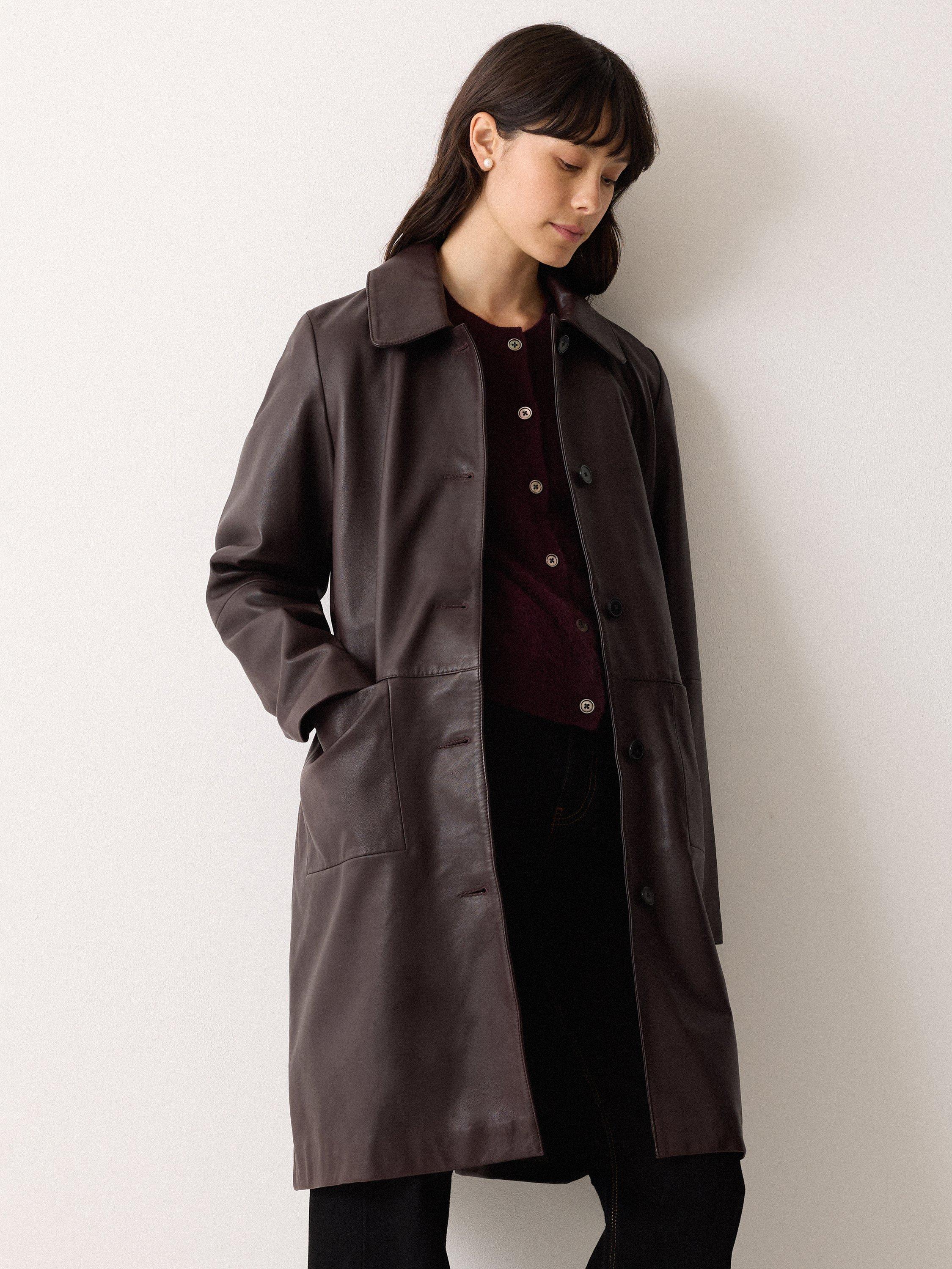 Product image 4 of 6, which shows Jigsaw Pure Leather Trench Coat, Purple, 6