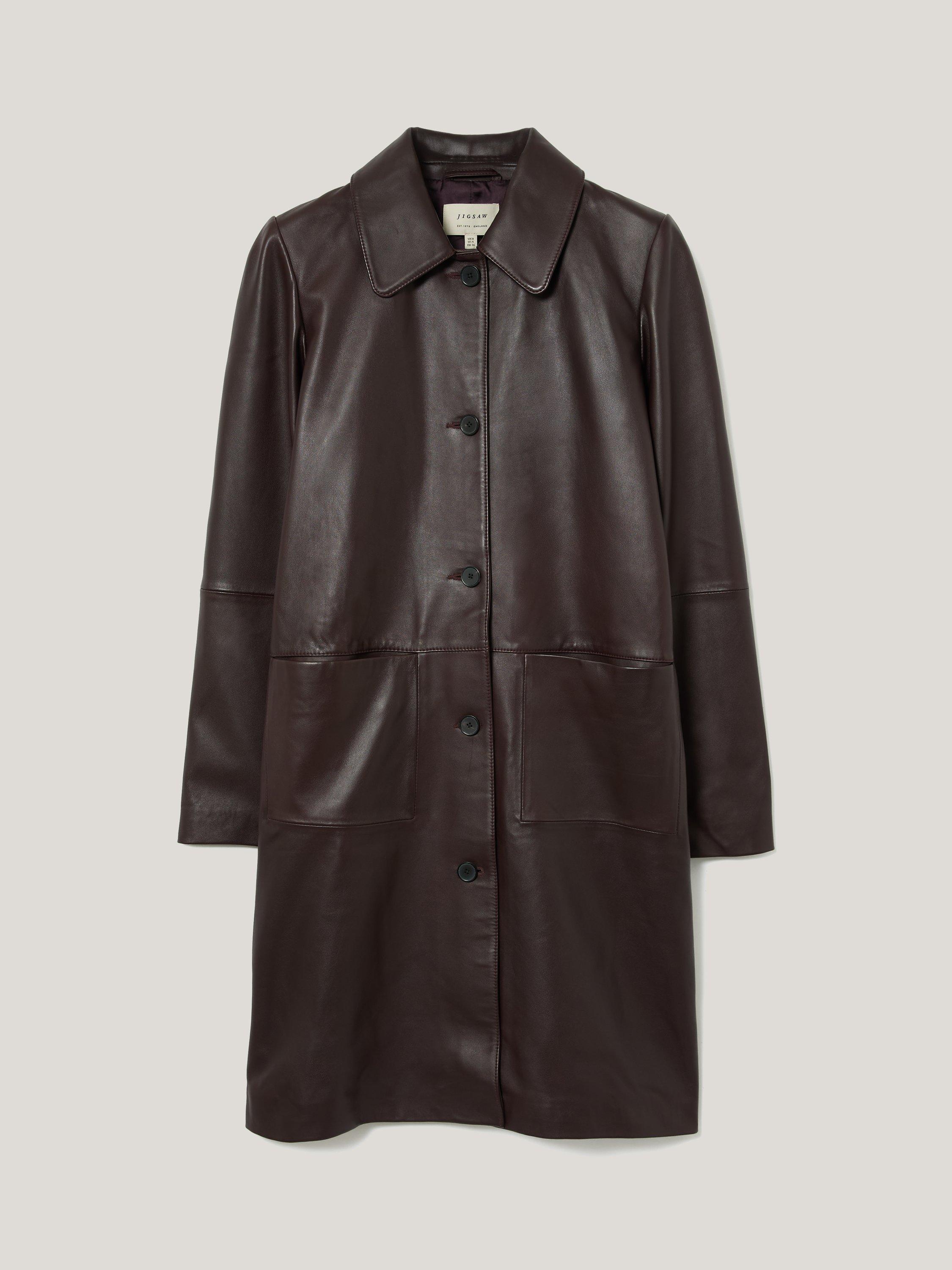 Product image 5 of 6, which shows Jigsaw Pure Leather Trench Coat, Purple, 6