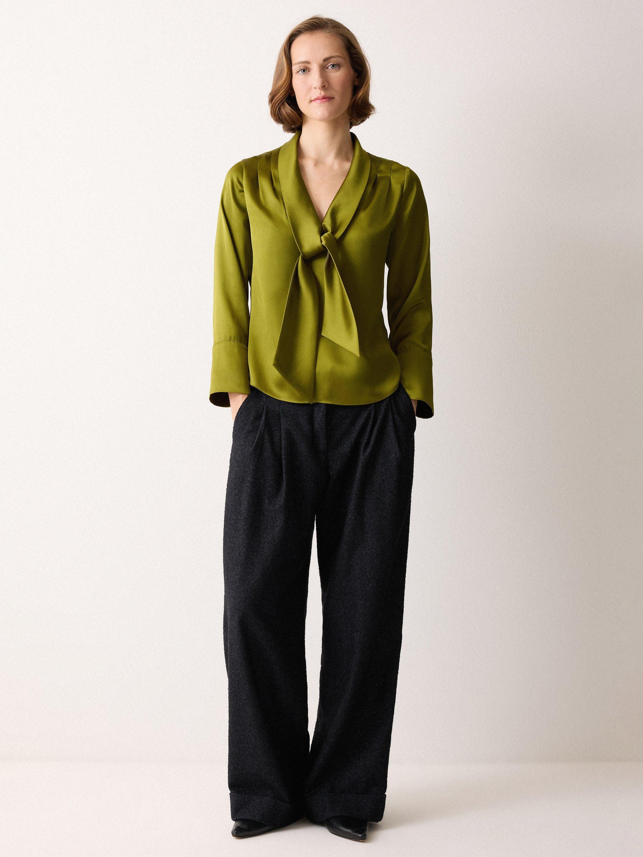 Product image 1 of 6, which shows Jigsaw Drape Neck Satin Top, Green, 6
