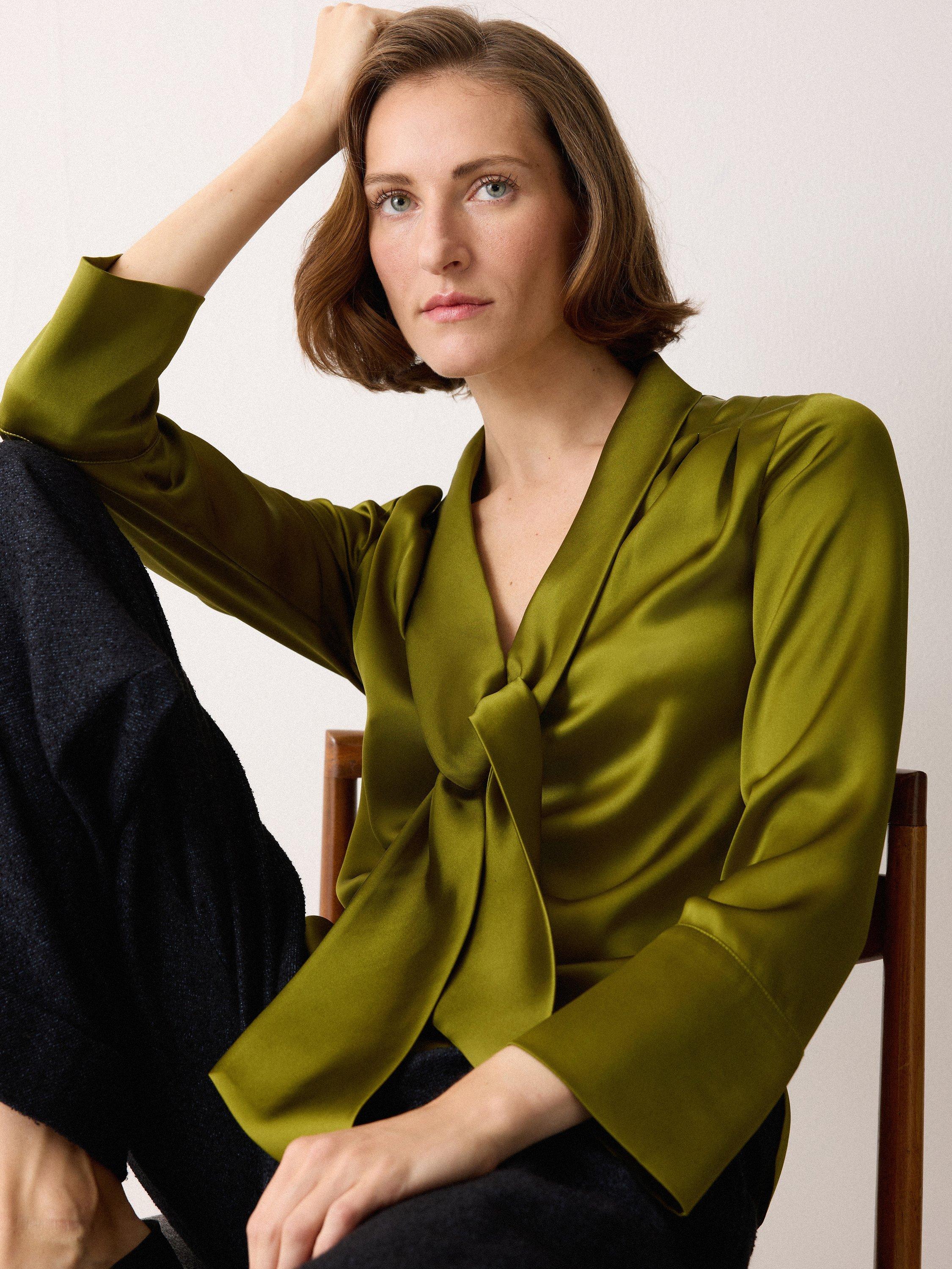 Product image 3 of 6, which shows Jigsaw Drape Neck Satin Top, Green, 6