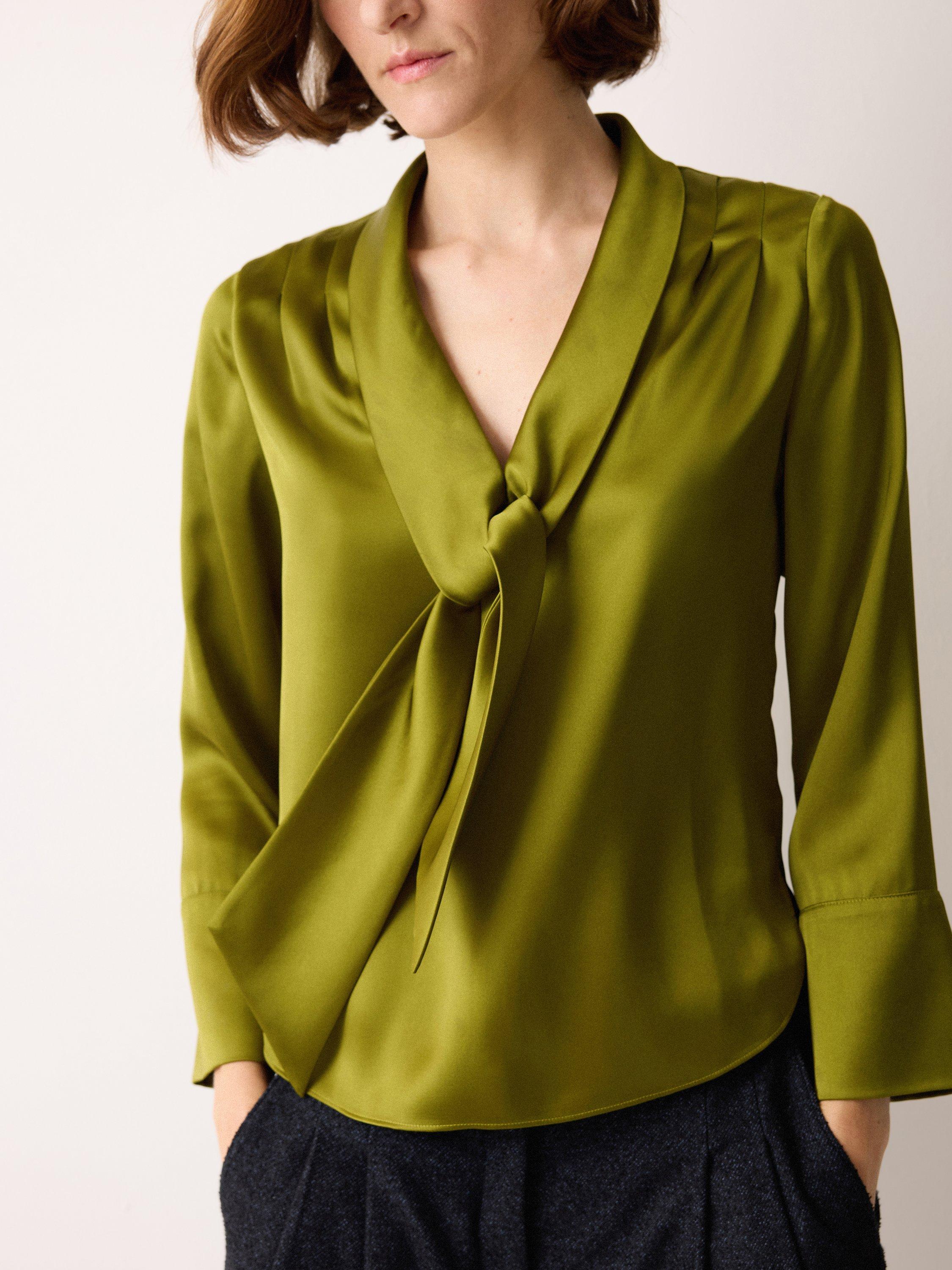 Product image 4 of 6, which shows Jigsaw Drape Neck Satin Top, Green, 6