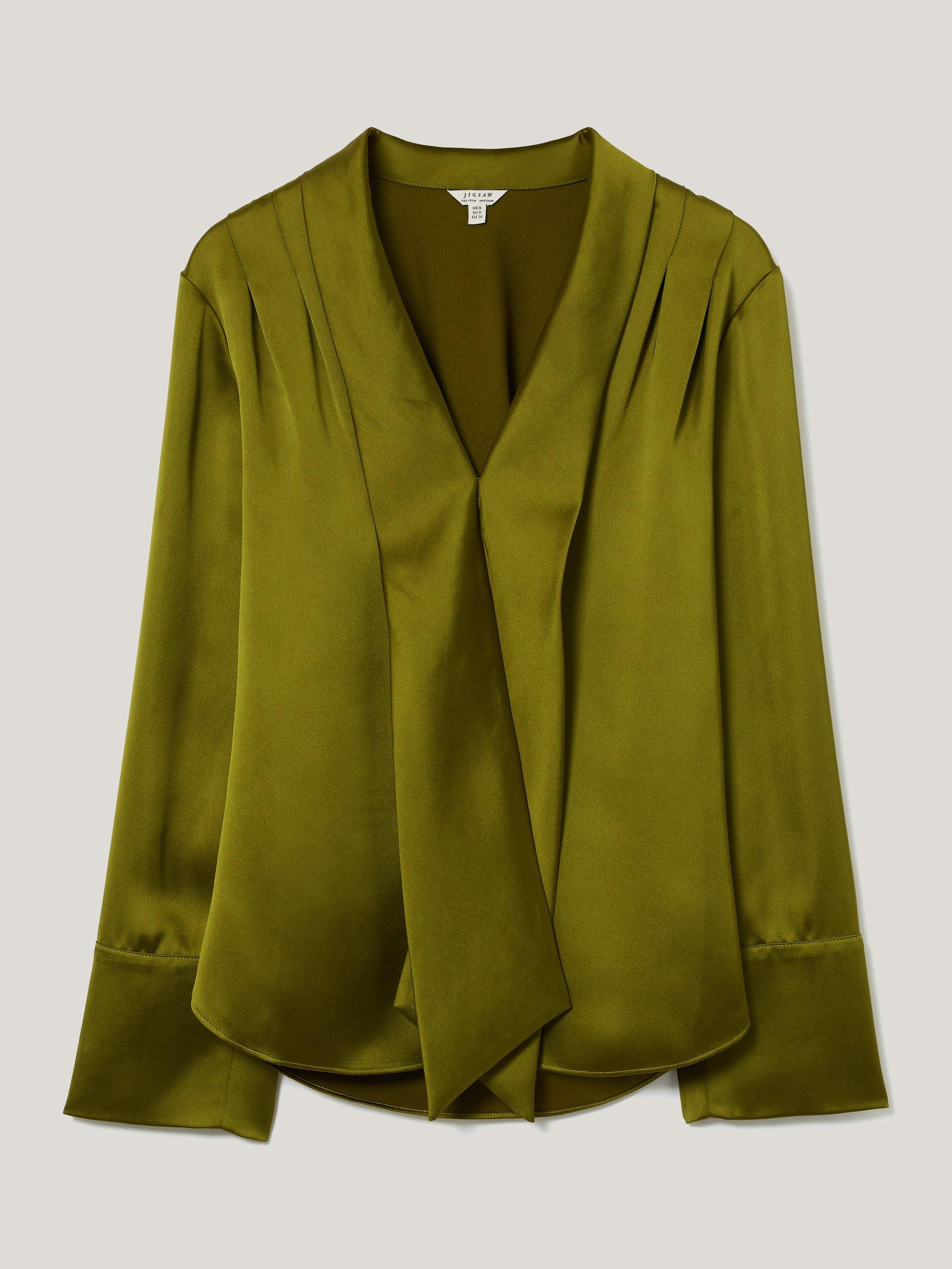 Product image 5 of 6, which shows Jigsaw Drape Neck Satin Top, Green, 6