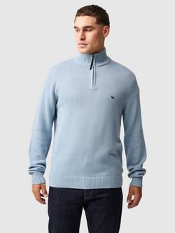 Rodd & Gunn Merrick Bay Knitted Cotton Quarter Zip Neck Jumper, Glacier