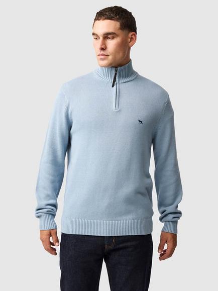 Rodd & Gunn Merrick Bay Knitted Cotton Quarter Zip Neck Jumper, Glacier