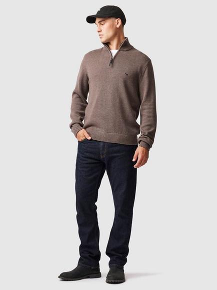 Rodd & Gunn Merrick Bay Knitted Cotton Quarter Zip Neck Jumper, Nutmeg