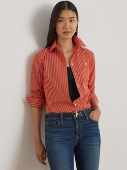 Lauren Ralph Lauren Jamelko Classic Fit Stripe Broadcloth Shirt, Orange/Blue/White, Orange/Blue/White