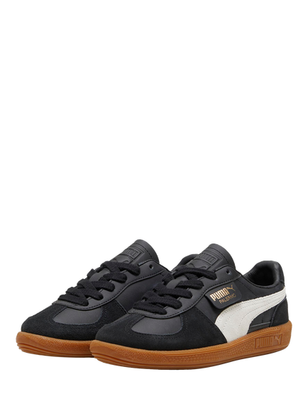 PUMA Kids' Palermo Leather Blend Trainers, Black/Grey - view 2, Black/Grey