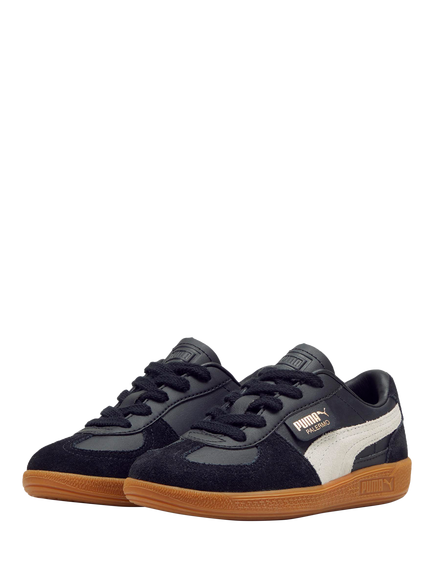 PUMA Kids' Palermo Leather Blend Trainers, Black/Grey - view 2, Black/Grey