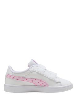 PUMA Kids' Smash 3.0 Leather Trainers, White/Pink, White/Pink