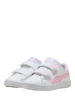 PUMA Kids' Smash 3.0 Leather Trainers, White/Pink - view 2, White/Pink