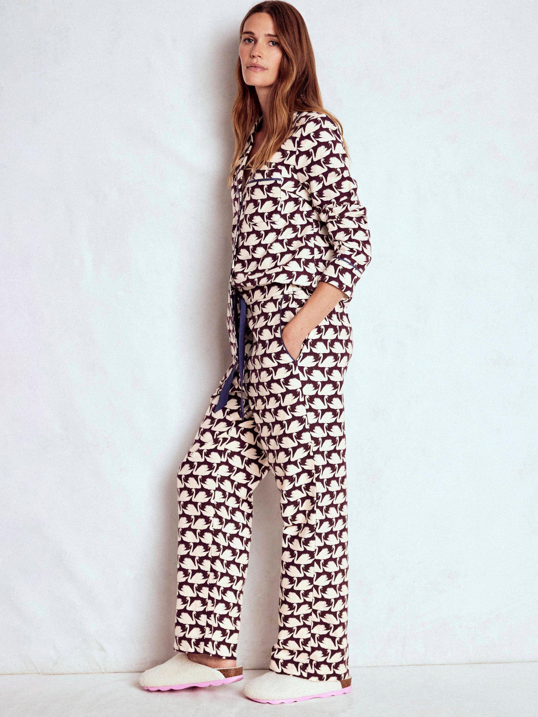 Product image 1 of 6, which shows Boden Swans Brushed Cotton Pyjama Bottoms, Dark Cherry, 8