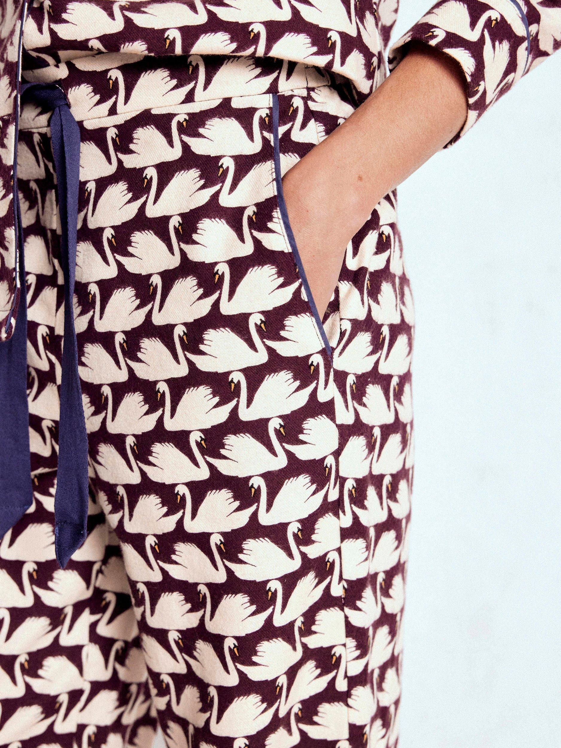 Product image 3 of 6, which shows Boden Swans Brushed Cotton Pyjama Bottoms, Dark Cherry, 8