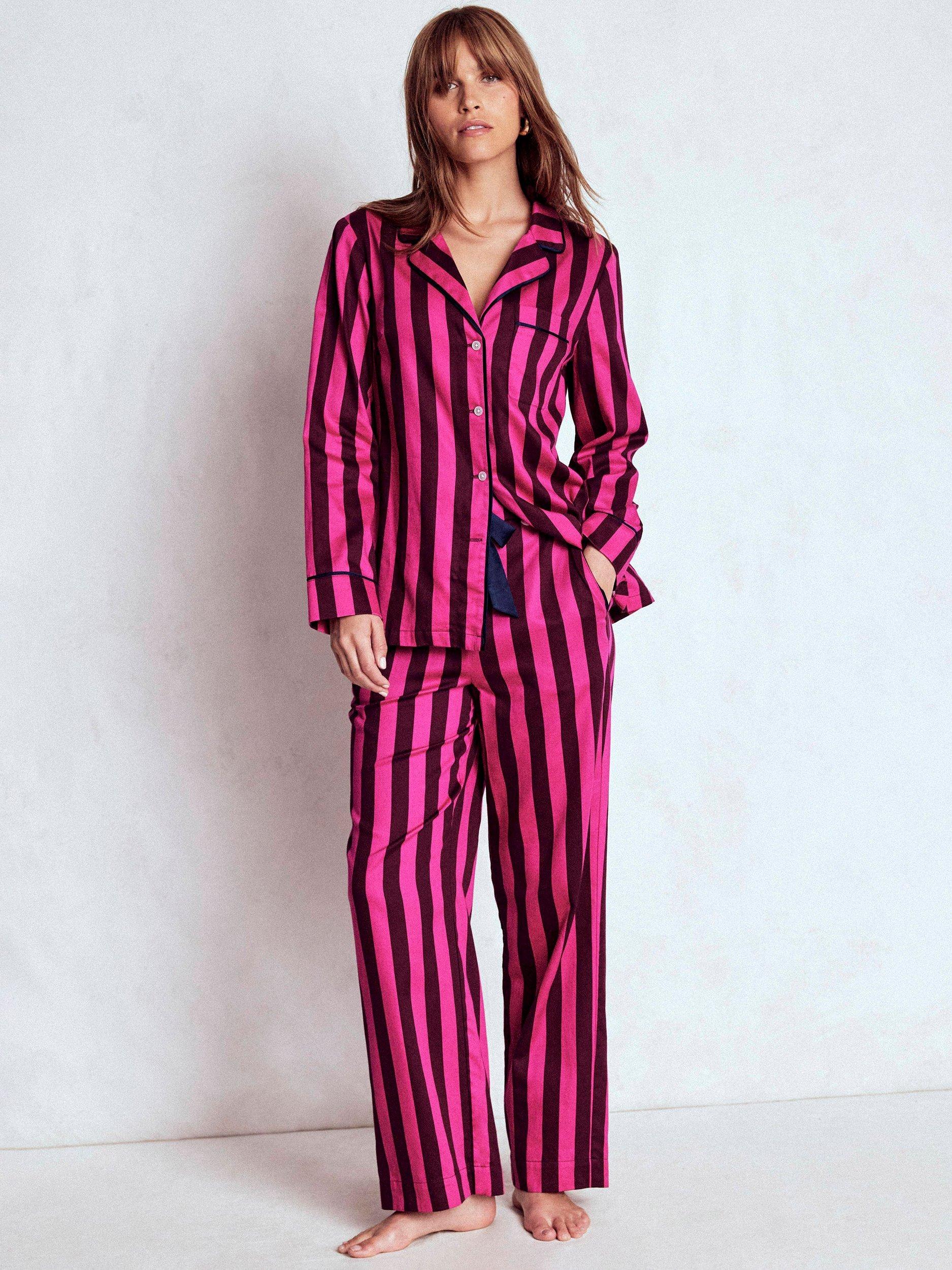 Product image 1 of 6, which shows Boden Stripe Bow Tie Pyjama Bottoms, Pink/Multi, 8