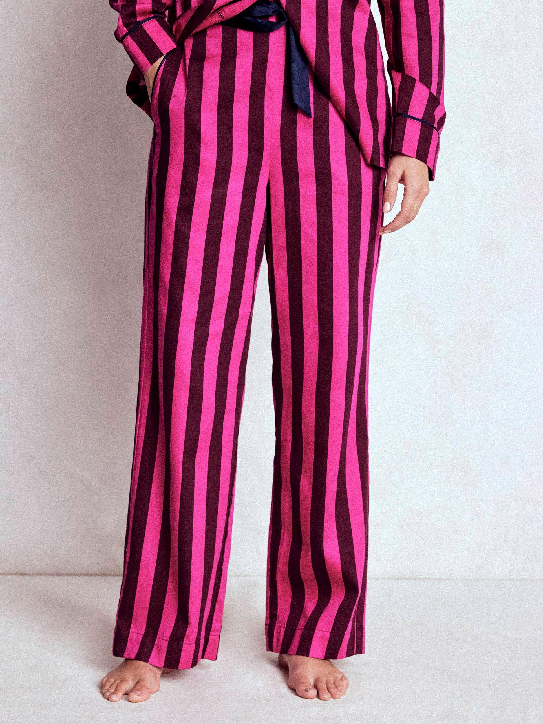 Product image 5 of 6, which shows Boden Stripe Bow Tie Pyjama Bottoms, Pink/Multi, 8