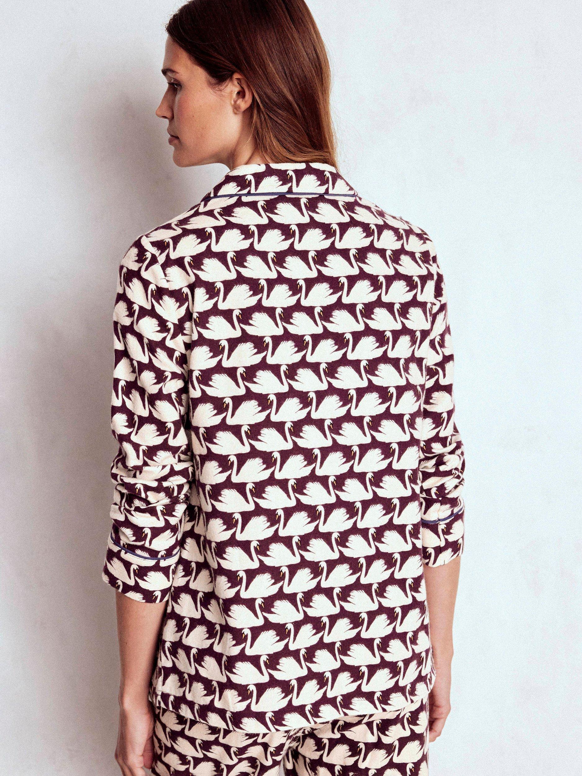Product image 2 of 3, which shows Boden Swans Brushed Cotton Pyjama Top, Dark Cherry, 8