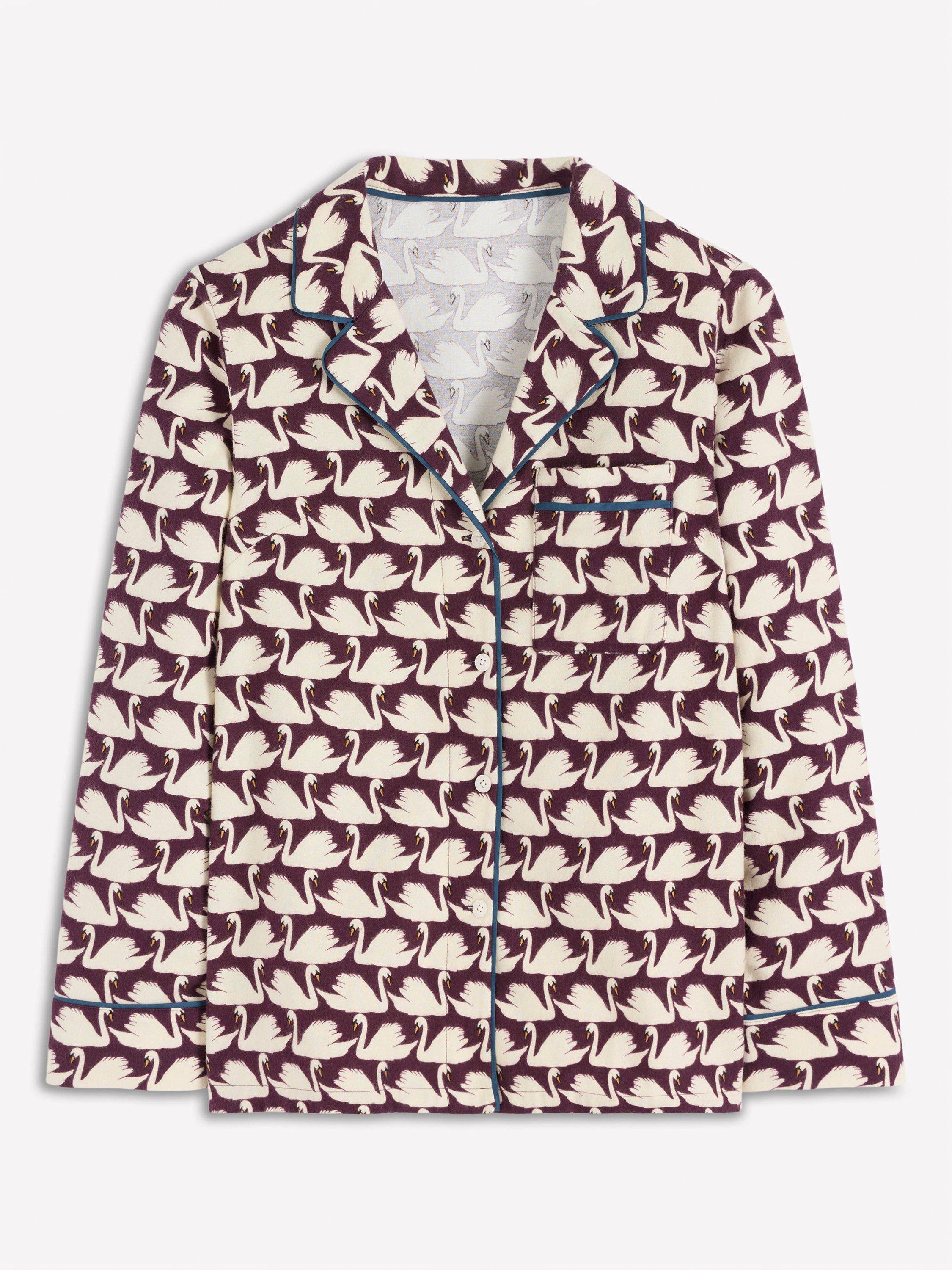 Product image 3 of 3, which shows Boden Swans Brushed Cotton Pyjama Top, Dark Cherry, 8