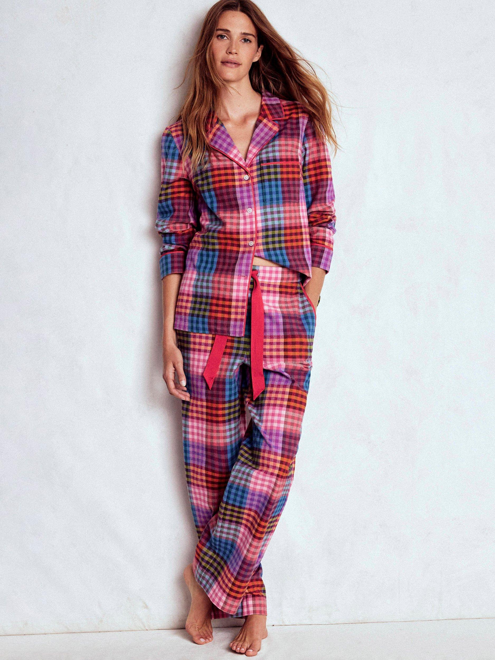 Product image 1 of 5, which shows Boden Check Brushed Cotton Pyjama Top, Rainbow, 8