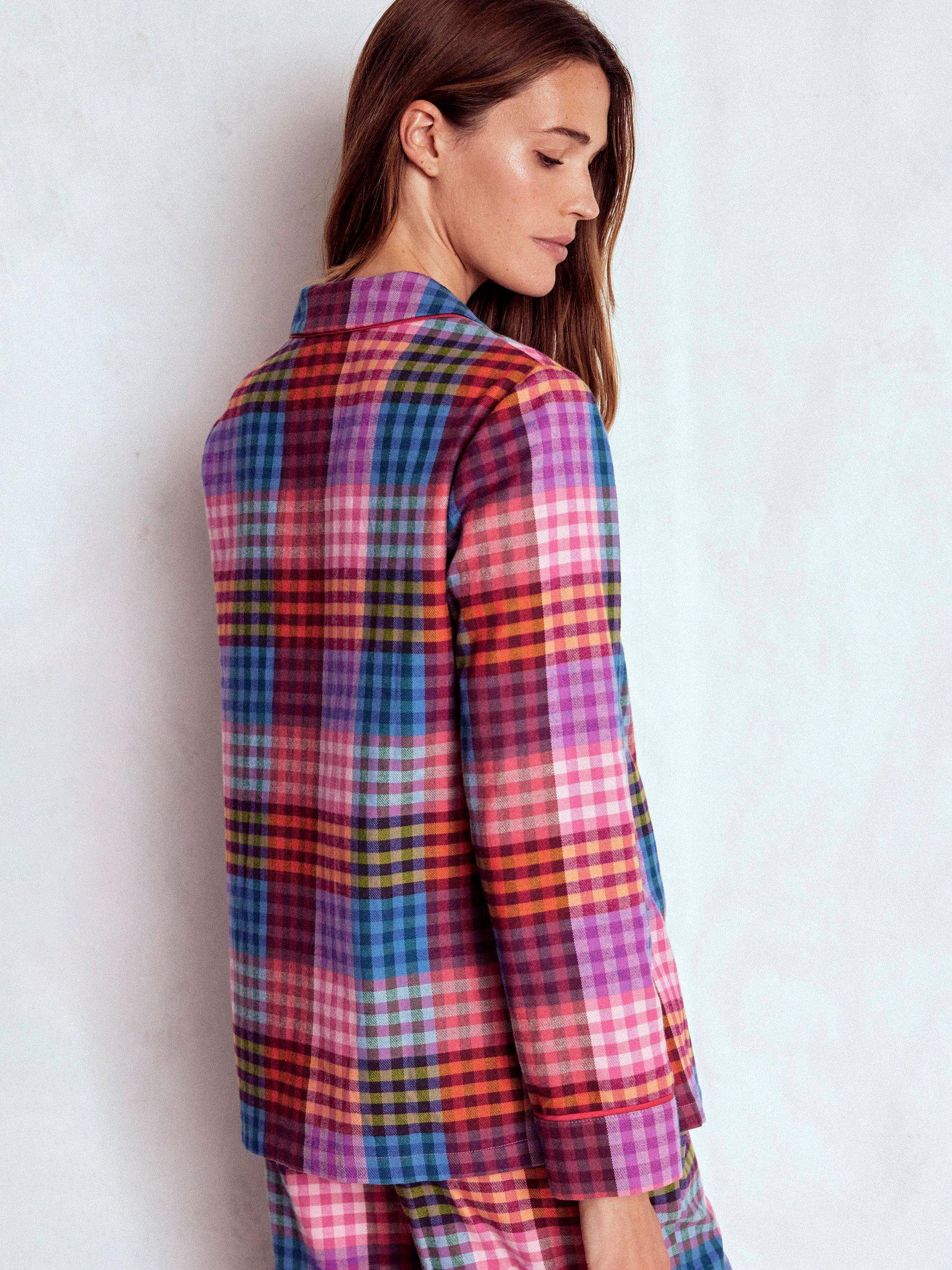 Product image 2 of 5, which shows Boden Check Brushed Cotton Pyjama Top, Rainbow, 8