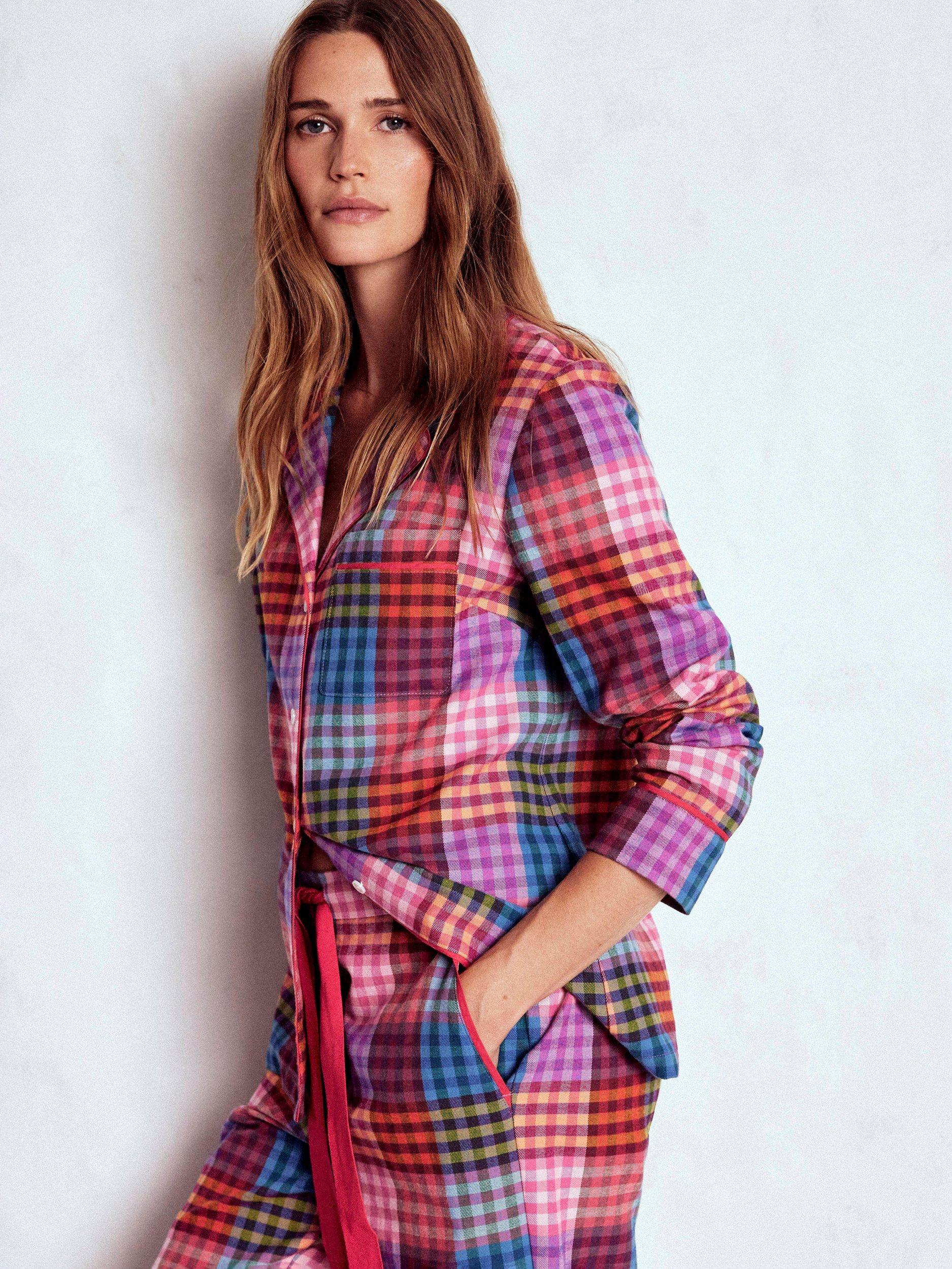 Product image 3 of 5, which shows Boden Check Brushed Cotton Pyjama Top, Rainbow, 8