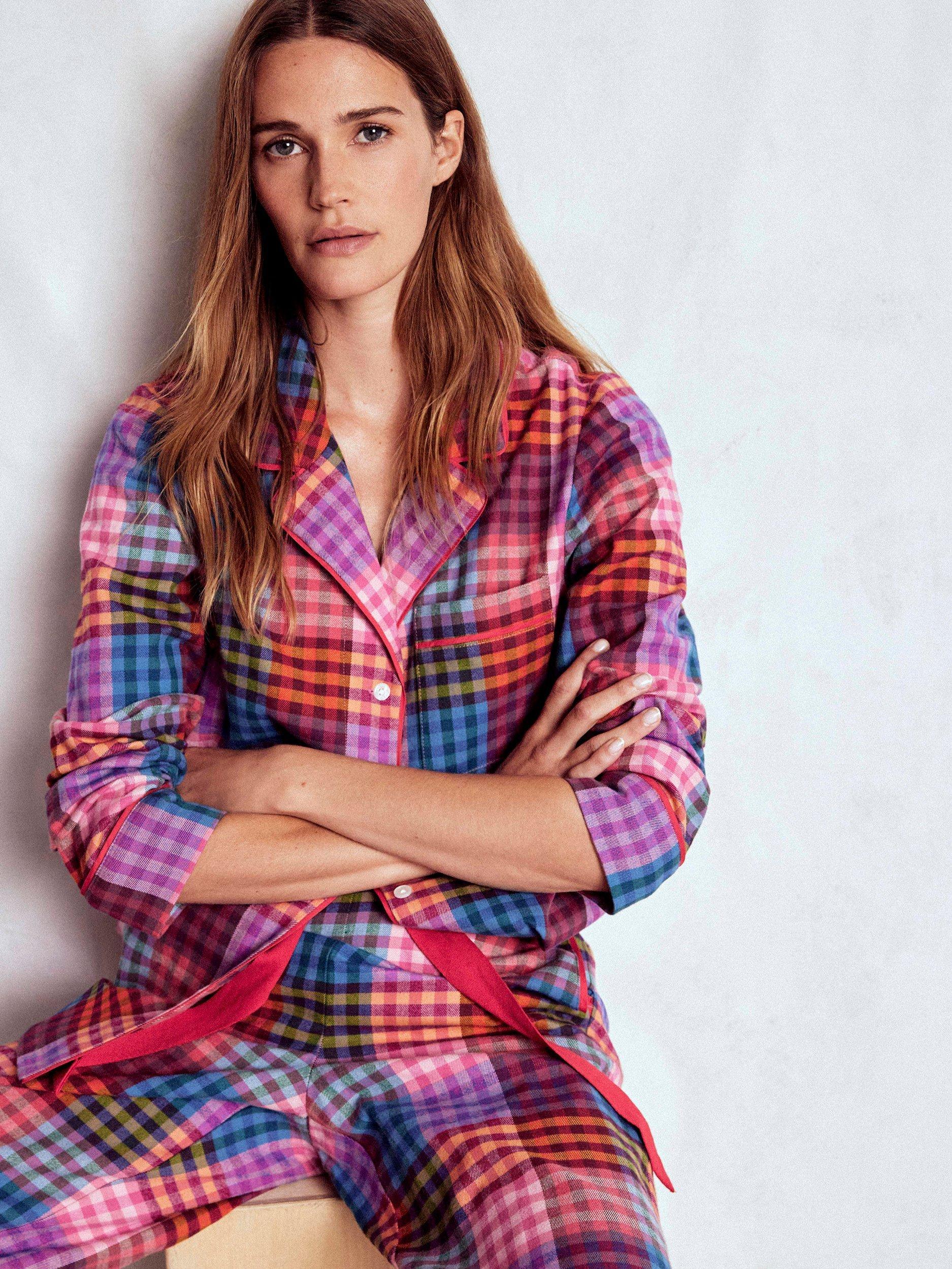 Product image 4 of 5, which shows Boden Check Brushed Cotton Pyjama Top, Rainbow, 8