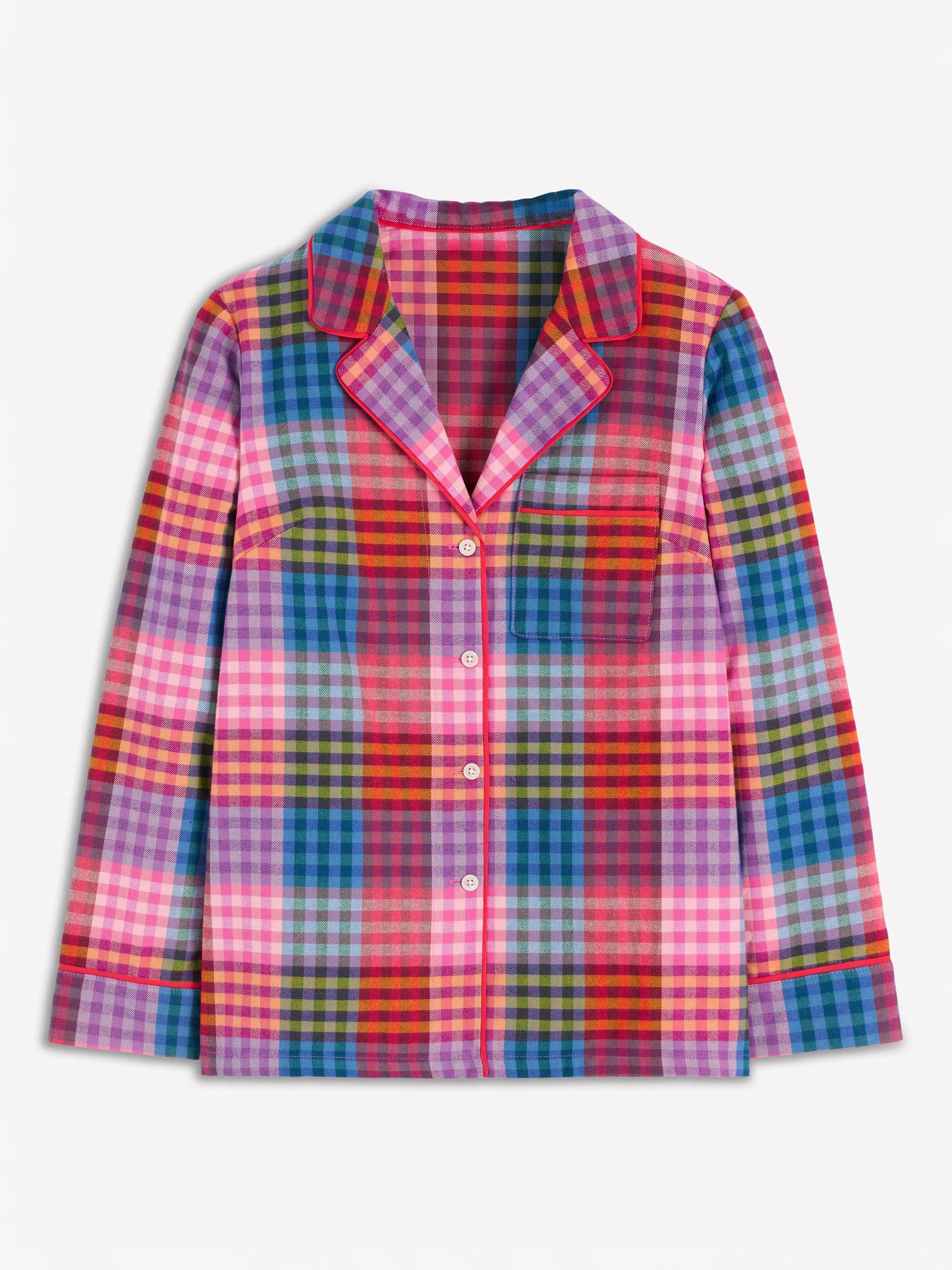Product image 5 of 5, which shows Boden Check Brushed Cotton Pyjama Top, Rainbow, 8