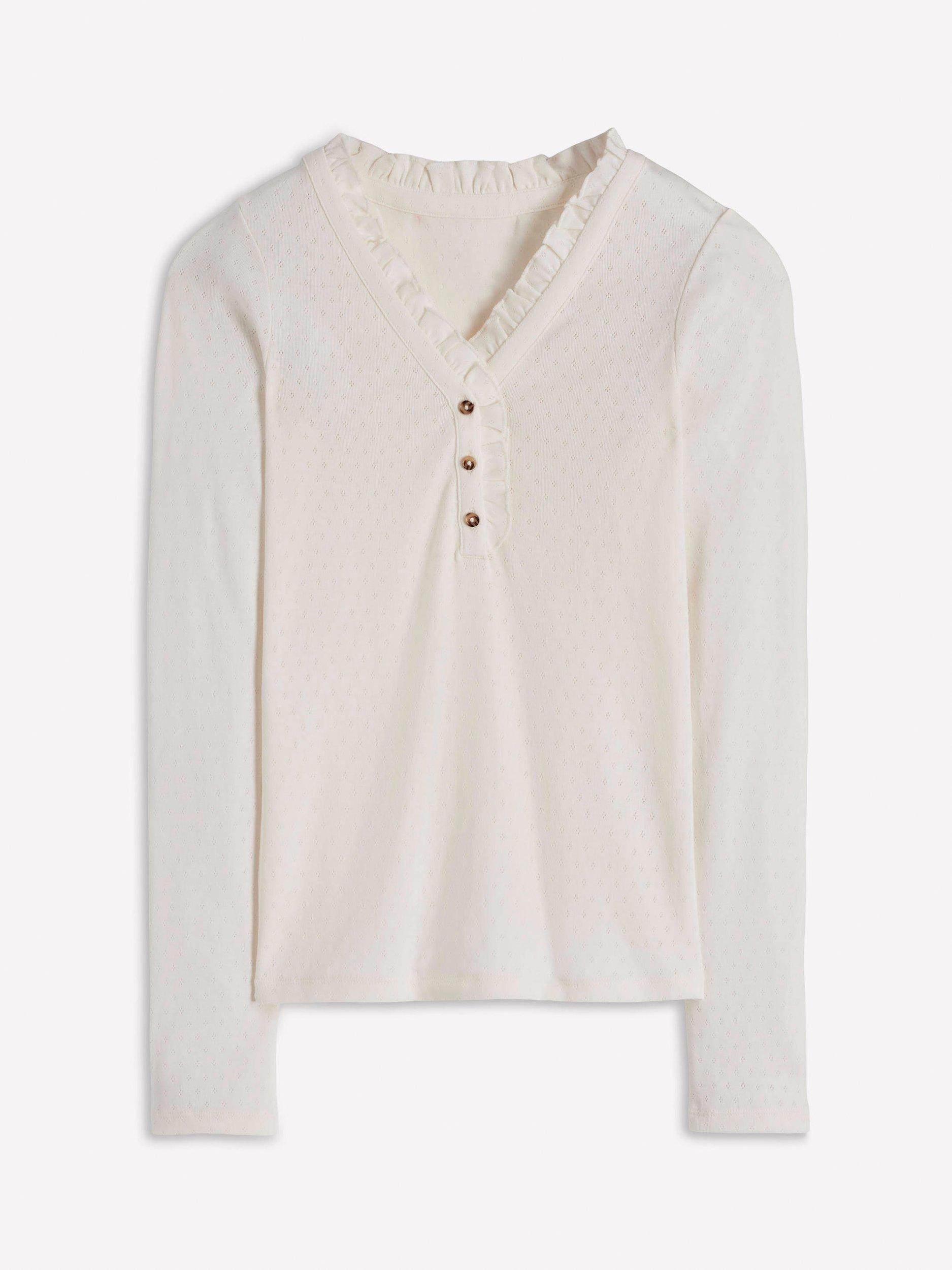 Product image 4 of 4, which shows Boden Henley Frill Pyjama Top, Ivory, 8