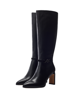 Moda in Pelle Sakanay Leather Point Toe Stiletto Knee High Boots, Black - view 2, Black