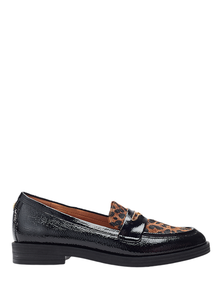 Moda in Pelle Fumia Leopard Patent Leather Loafers, Black/Multi, Black/Multi