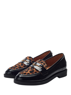 Moda in Pelle Fumia Leopard Patent Leather Loafers, Black/Multi - view 2, Black/Multi