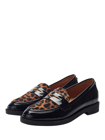 Moda in Pelle Fumia Leopard Patent Leather Loafers, Black/Multi - view 2, Black/Multi
