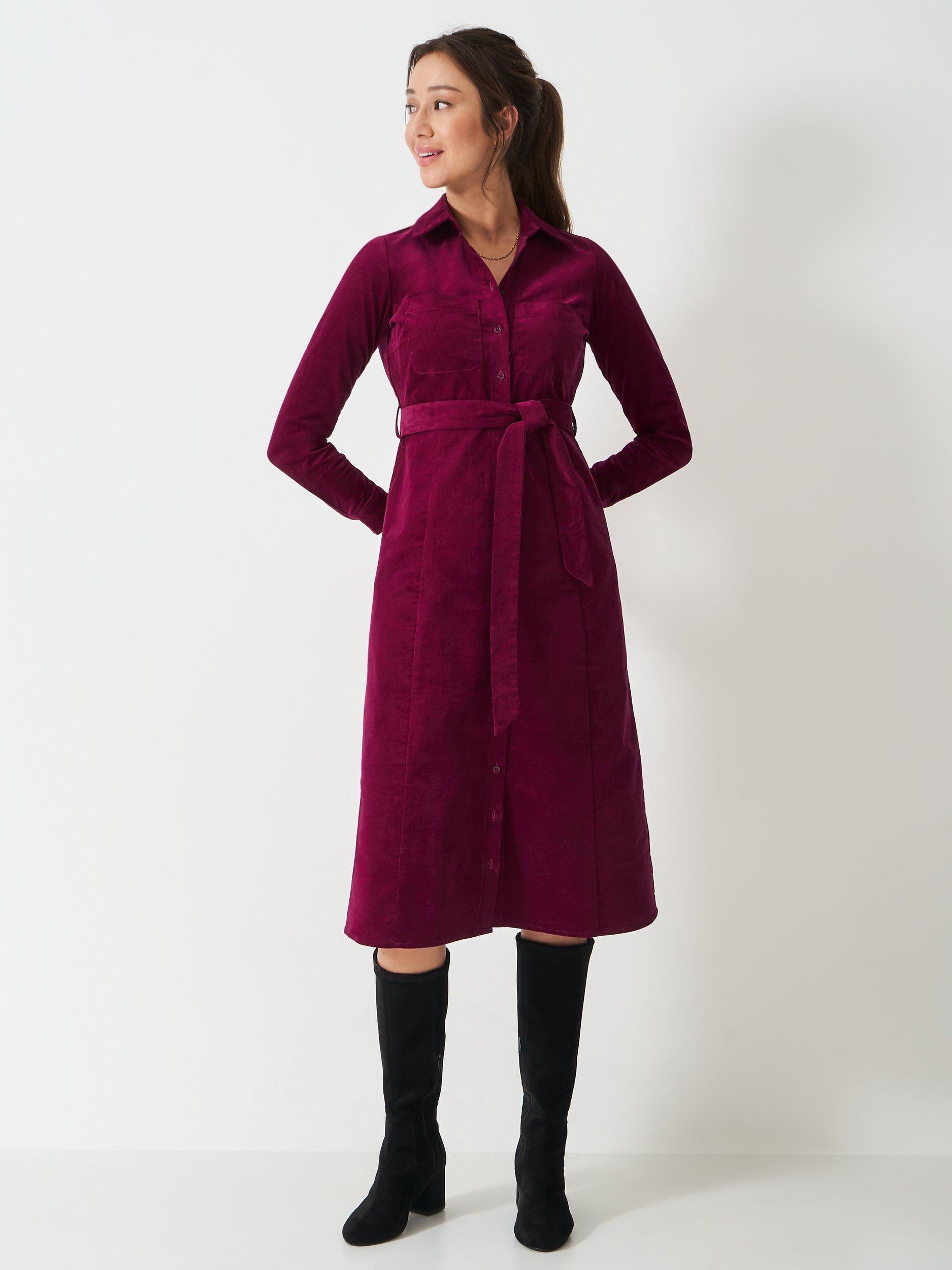 Crew Clothing Sienna Corduroy Shirt Dress, Red Wine