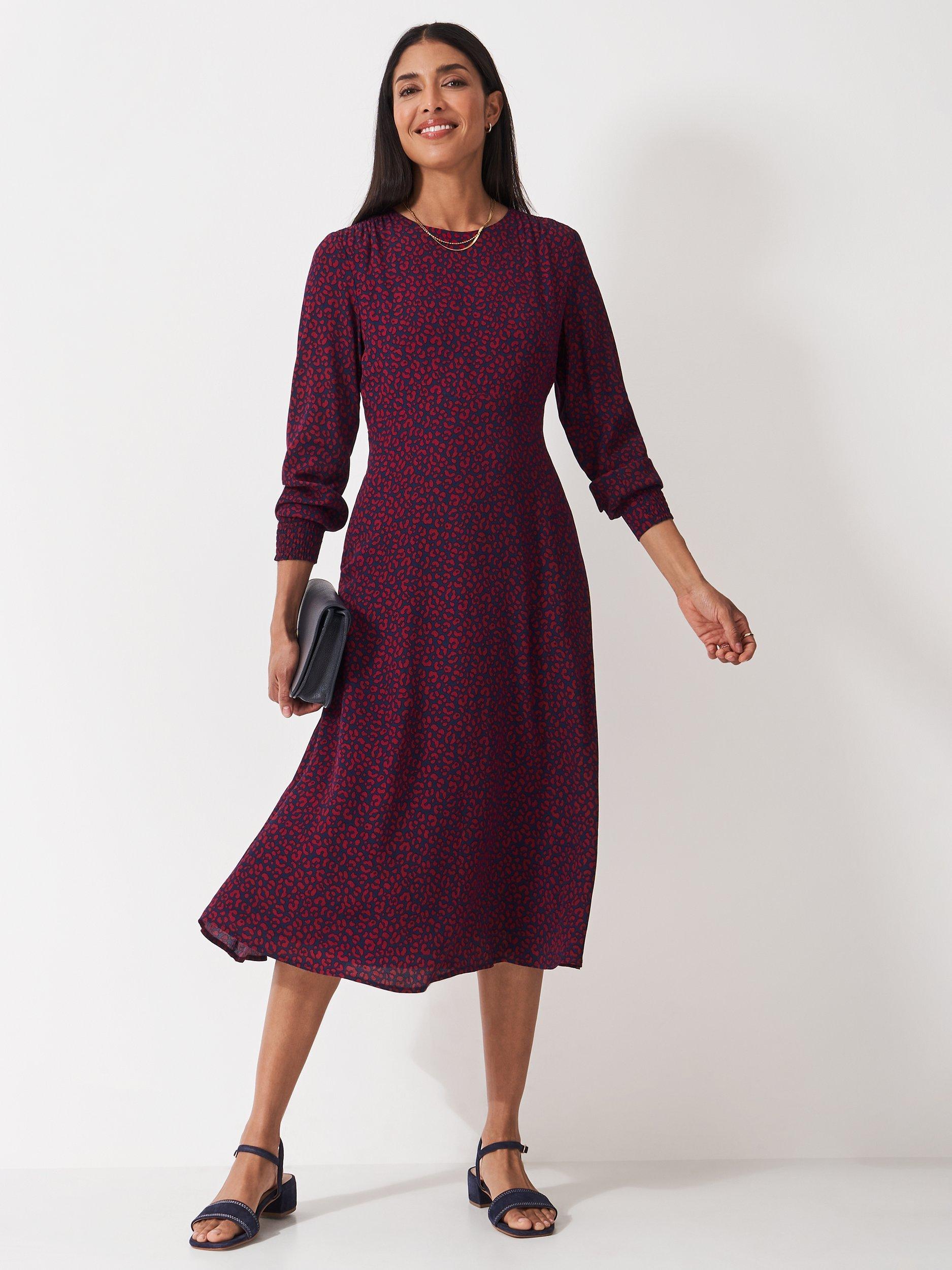 Crew Clothing Nala Shirred Dress, Berry Red