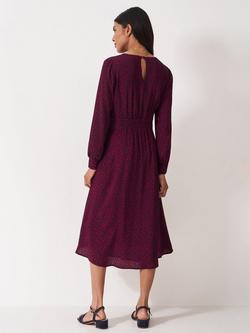 Crew Clothing Nala Shirred Dress, Berry Red - view 2, Berry Red