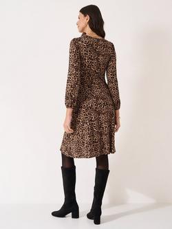 Crew Clothing Mirabel Leopard Print Jersey Dress containing LENZING™ ECOVERO™ Viscose, Camel Brown - view 2, Camel Brown