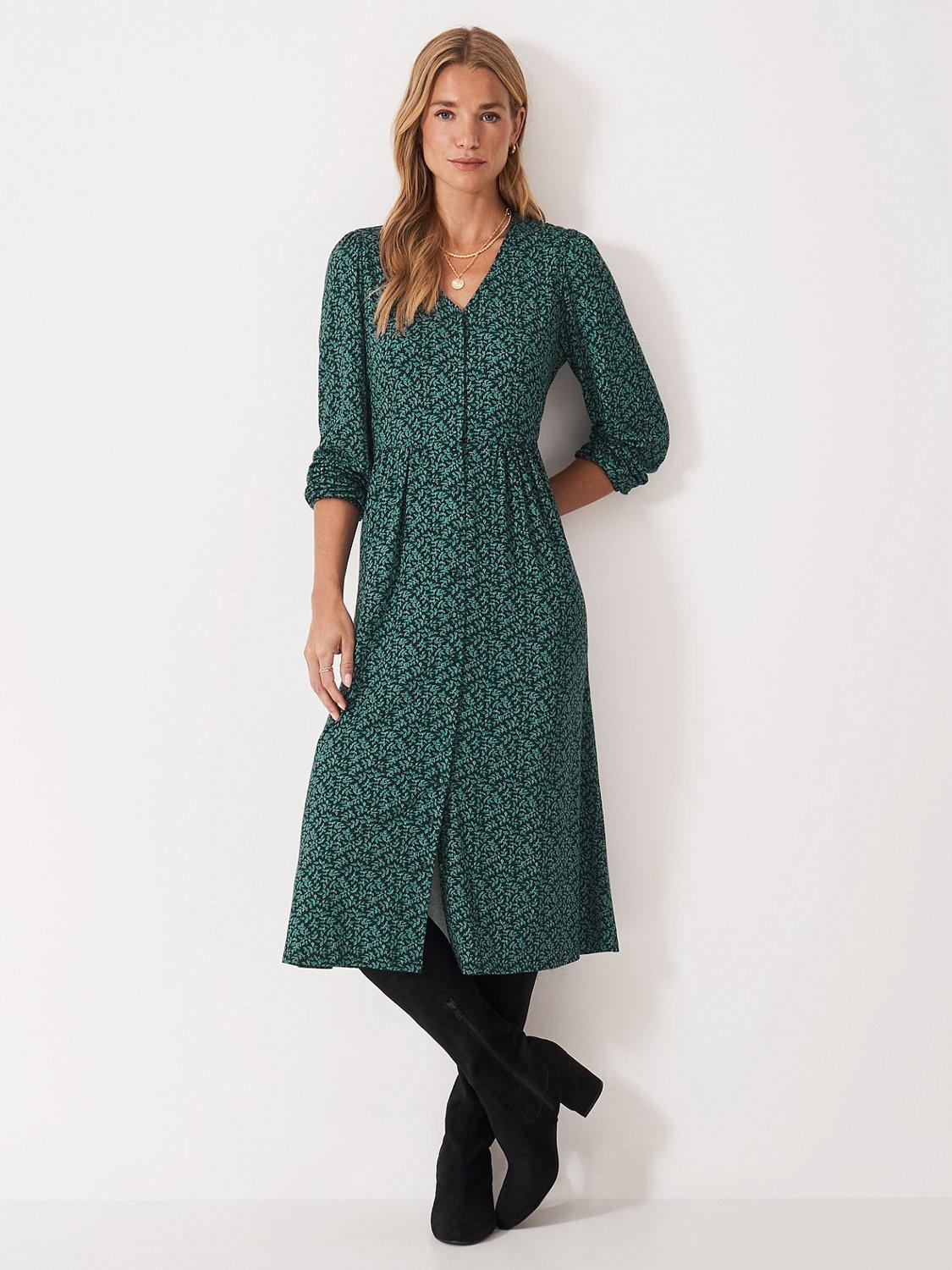 Product image 1 of 4, which shows Crew Clothing Kiki Button Dress, Emerald Green, 10