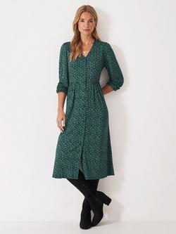 Crew Clothing Kiki Button Dress, Emerald Green, Emerald Green