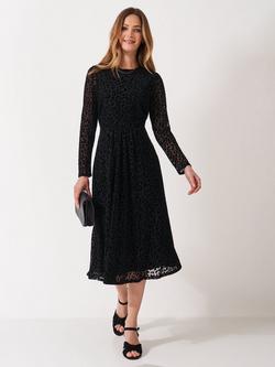 Crew Clothing Marten Flock Tulle Jersey Mesh Dress, Black, Black